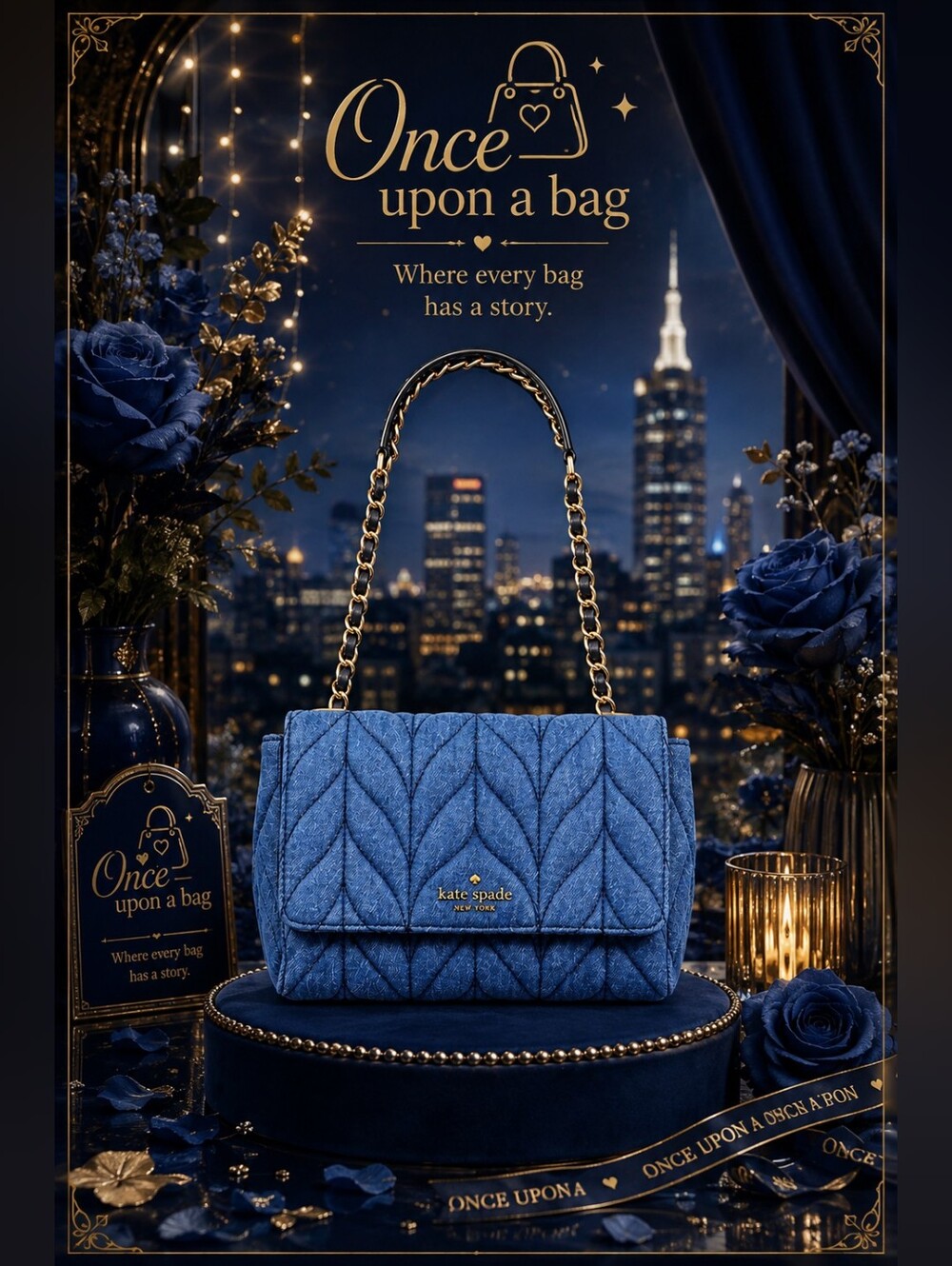 kate spade Quilted Denim Shoulder Bag with Gold Chain